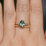 1.27ct Oval Untreated Parti Sapphire and Diamond Vintage Cathedral Four Prong Ring in 14k Yellow Gold