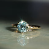 2.10ct Round Parti Blue Montana Sapphire Six Prong Evergreen Carved Solitaire in 14k Yellow Gold