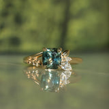 1.75ct Multicolor Cushion Cut Madagascar Sapphire in Wandering Vine Low Profile 4 Prong Setting with Diamonds in 14k Yellow