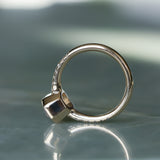 2.10ct Untreated Opalescent Radiant Cut Sapphire Low Profile Bezel Solitaire Ring with Pavé Set Diamonds in 14k Yellow Gold