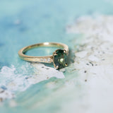 1.27ct Oval Untreated Parti Sapphire and Diamond Vintage Cathedral Four Prong Ring in 14k Yellow Gold