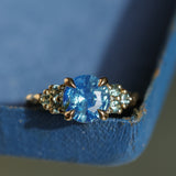 2.59ct Untreated GIA Blue Sapphire and Teal Sapphire Diamond Cluster Evergreen Ring in 14k Yellow Gold