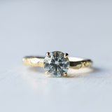 1.64ct Round "Hearts & Arrows" Cut Untreated Montana Sapphire 4 Prong Solitaire Evergreen Ring in 18k Yellow Gold