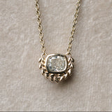 1.37ct Natural Cushion Cut Diamond Vine Frame Necklace in 14k Yellow Gold