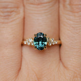 1.26ct Untreated Nigerian Oval Teal Blue Sapphire and Diamond Starry Night Stackable Solitaire in 18k Yellow Gold