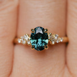 1.26ct Untreated Nigerian Oval Teal Blue Sapphire and Diamond Starry Night Stackable Solitaire in 18k Yellow Gold