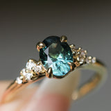 1.26ct Untreated Nigerian Oval Teal Blue Sapphire and Diamond Starry Night Stackable Solitaire in 18k Yellow Gold