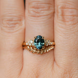 1.26ct Untreated Nigerian Oval Teal Blue Sapphire and Diamond Starry Night Stackable Solitaire in 18k Yellow Gold