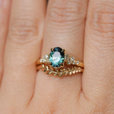 1.26ct Untreated Nigerian Oval Teal Blue Sapphire and Diamond Starry Night Stackable Solitaire in 18k Yellow Gold