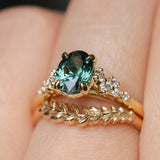 1.26ct Untreated Nigerian Oval Teal Blue Sapphire and Diamond Starry Night Stackable Solitaire in 18k Yellow Gold