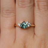 1.09ct Seafoam Green Montana Sapphire and Natural Diamond Mountainscape Ring in 14k Yellow Gold