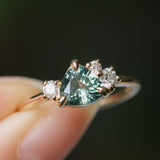 1.09ct Seafoam Green Montana Sapphire and Natural Diamond Mountainscape Ring in 14k Yellow Gold