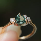 1.09ct Seafoam Green Montana Sapphire and Natural Diamond Mountainscape Ring in 14k Yellow Gold