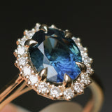3.04ct Untreated Tanzanian Sapphire Antique-Style Diamond Low Profile Halo Ring in 14k Yellow Gold