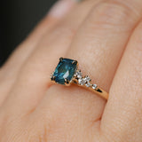 1.34ct Radiant Cut Teal Blue Montana Sapphire and Diamond Starry Night Stackable Solitaire in 14k Yellow Gold