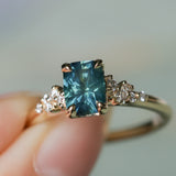1.34ct Radiant Cut Teal Blue Montana Sapphire and Diamond Starry Night Stackable Solitaire in 14k Yellow Gold