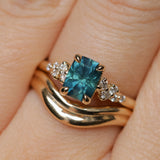 1.34ct Radiant Cut Teal Blue Montana Sapphire and Diamond Starry Night Stackable Solitaire in 14k Yellow Gold