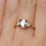 2.01ct GIA Natural Champagne Cushion Cut Diamond and White Diamond Low Profile East-West Ring in 14k Yellow Gold