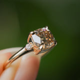 2.01ct GIA Natural Champagne Cushion Cut Diamond and White Diamond Low Profile East-West Ring in 14k Yellow Gold