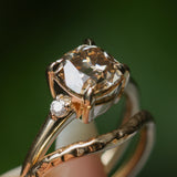 2.01ct GIA Natural Champagne Cushion Cut Diamond and White Diamond Low Profile East-West Ring in 14k Yellow Gold