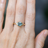 2.17ct Antique Style Unheated Cushion Cut Montana Sapphire Dainty Three Stone Ring in 14k Yellow Gold