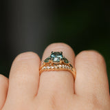 1.51ct Oval Teal Blue Precision Cut Montana Sapphire and Pear Sapphire Low Profile Three Stone Ring in 14k Yellow Gold