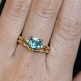 2.17ct Antique Style Unheated Cushion Cut Montana Sapphire Dainty Three Stone Ring in 14k Yellow Gold