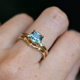 2.17ct Antique Style Unheated Cushion Cut Montana Sapphire Dainty Three Stone Ring in 14k Yellow Gold