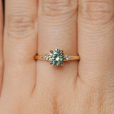 1.27ct Oval Brilliant Light Parti Montana Sapphire and Princess Cut Diamond Rapids Low Profile Ring in 14k Yellow Gold