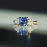 2.73ct Cushion Cut Moyo Sapphire and Marquise Diamond Cluster Ring in 18k Yellow Gold
