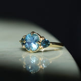 2.36ct Fancy Cushion Cut Montana Sapphire and Australian Sapphire Antique Compass Set Low Profile Ring in 18k Yellow Gold