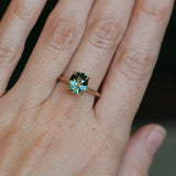 3.01ct Oval Unheated Madagascar Sapphire Hidden Halo Cathedral Solitaire in 14k Yellow Gold