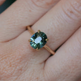 3.01ct Oval Unheated Madagascar Sapphire Hidden Halo Cathedral Solitaire in 14k Yellow Gold