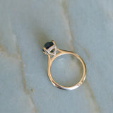 3.01ct Oval Unheated Madagascar Sapphire Hidden Halo Cathedral Solitaire in 14k Yellow Gold