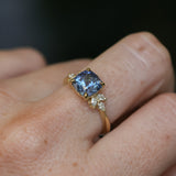 2.73ct Cushion Cut Moyo Sapphire and Marquise Diamond Cluster Ring in 18k Yellow Gold