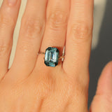 6.91CT UNTREATED EMERALD CUT MADAGASCAR SAPPHIRE, AQUA BLUE GREEN-GREY, 12.1X8.6X6.3MM