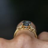 2.73ct Cushion Cut Moyo Sapphire and Marquise Diamond Cluster Ring in 18k Yellow Gold