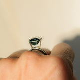 6.91CT UNTREATED EMERALD CUT MADAGASCAR SAPPHIRE, AQUA BLUE GREEN-GREY, 12.1X8.6X6.3MM