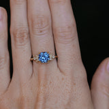 2.73ct Cushion Cut Moyo Sapphire and Marquise Diamond Cluster Ring in 18k Yellow Gold