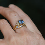 2.73ct Cushion Cut Moyo Sapphire and Marquise Diamond Cluster Ring in 18k Yellow Gold