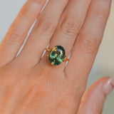 7.75CT OVAL MADAGASCAR SAPPHIRE, GREEN WITH YELLOW AND TEAL, 13.6X10.2X6.7MM