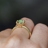 1.93ct Oval Silky Teal Montana Sapphire Scallop Cup Solitaire in 18k Yellow Gold