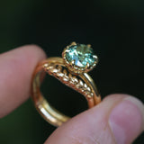 1.93ct Oval Silky Teal Montana Sapphire Scallop Cup Solitaire in 18k Yellow Gold