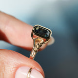 2.15ct Emerald Cut Madagascar Sapphire Wandering Vine Low Profile Bezel Split Shank Ring in 14k Yellow Gold