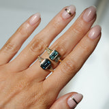 2.15ct Emerald Cut Madagascar Sapphire Wandering Vine Low Profile Bezel Split Shank Ring in 14k Yellow Gold