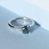1.21ct Double Cut Montana Sapphire Four Prong Low Profile Vintage Style Milgrain and Diamond Ring in 14k White Gold