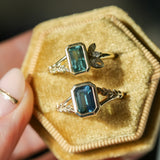 2.15ct Emerald Cut Madagascar Sapphire Wandering Vine Low Profile Bezel Split Shank Ring in 14k Yellow Gold
