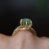 2.60ct Unheated Hexagon Montana Sapphire Low Profile Six Prong Split Shank Solitaire in 18k Yellow Gold