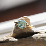 2.60ct Unheated Hexagon Montana Sapphire Low Profile Six Prong Split Shank Solitaire in 18k Yellow Gold