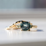 2.17ct Unheated Antique Style Cushion Cut Montana Sapphire Dainty Three Stone Ring in 14k Yellow Gold